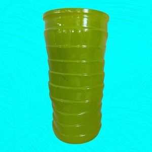 Vintage Hoosier Glass Light Green Ribbed Vase 8 1/2” Tall Signed Chartreuse